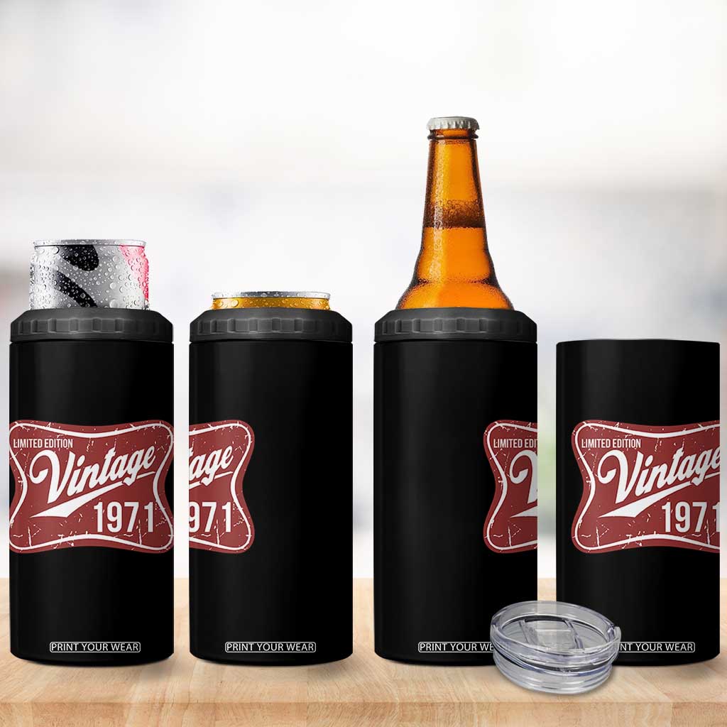 55th Birthday Beer Lover Vintage 1971 Limited Edition 4 in 1 Can Cooler Tumbler Red Metal Beer Soft Sign Graphic
