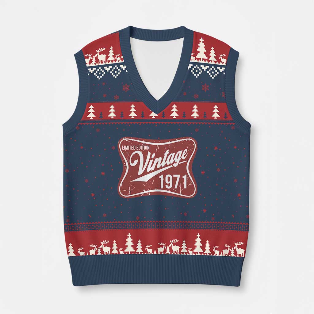 55th Birthday Beer Lover Vintage 1971 Limited Edition V-Neck Knit Sweater Vest Red Metal Beer Soft Sign Graphic TS11 Navy Red Print Your Wear