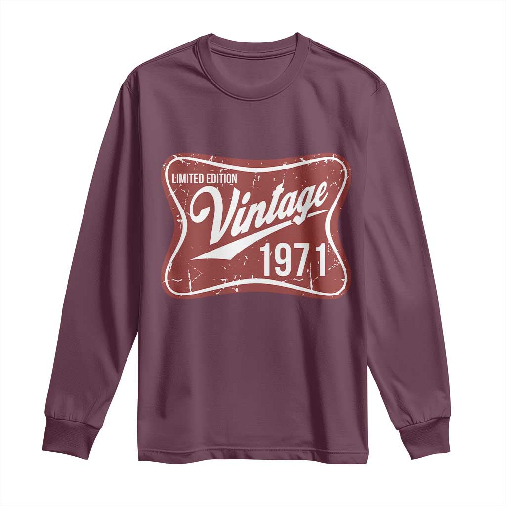 55th Birthday Beer Lover Vintage 1971 Limited Edition Long Sleeve Shirt Red Metal Beer Soft Sign Graphic