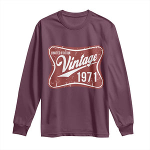 55th Birthday Beer Lover Vintage 1971 Limited Edition Long Sleeve Shirt Red Metal Beer Soft Sign Graphic