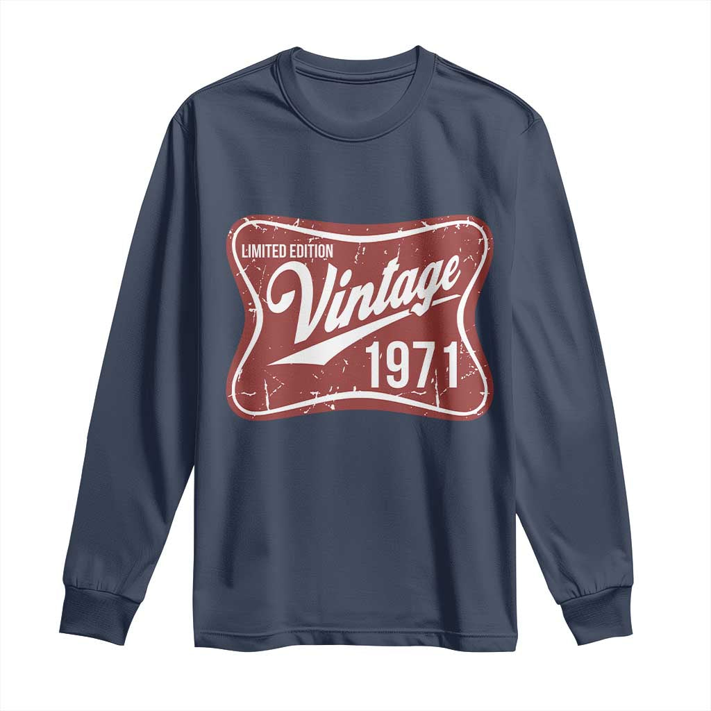 55th Birthday Beer Lover Vintage 1971 Limited Edition Long Sleeve Shirt Red Metal Beer Soft Sign Graphic