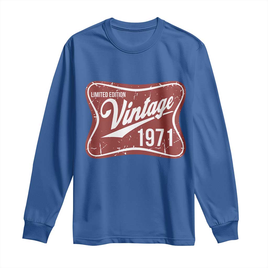 55th Birthday Beer Lover Vintage 1971 Limited Edition Long Sleeve Shirt Red Metal Beer Soft Sign Graphic