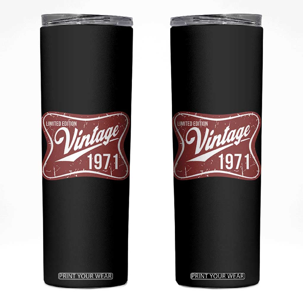 55th Birthday Beer Lover Vintage 1971 Limited Edition Skinny Tumbler Red Metal Beer Soft Sign Graphic TS11 Black Print Your Wear