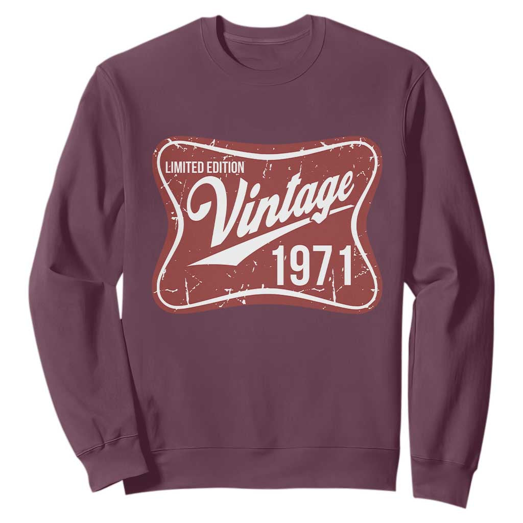 55th Birthday Beer Lover Vintage 1971 Limited Edition Sweatshirt Red Metal Beer Soft Sign Graphic