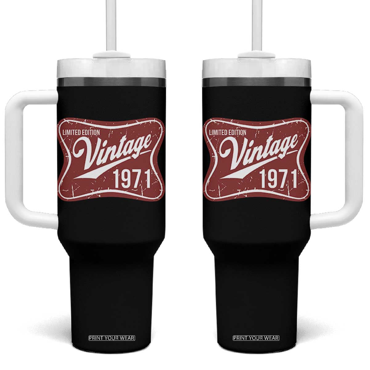 55th Birthday Beer Lover Vintage 1971 Limited Edition Tumbler With Handle Red Metal Beer Soft Sign Graphic