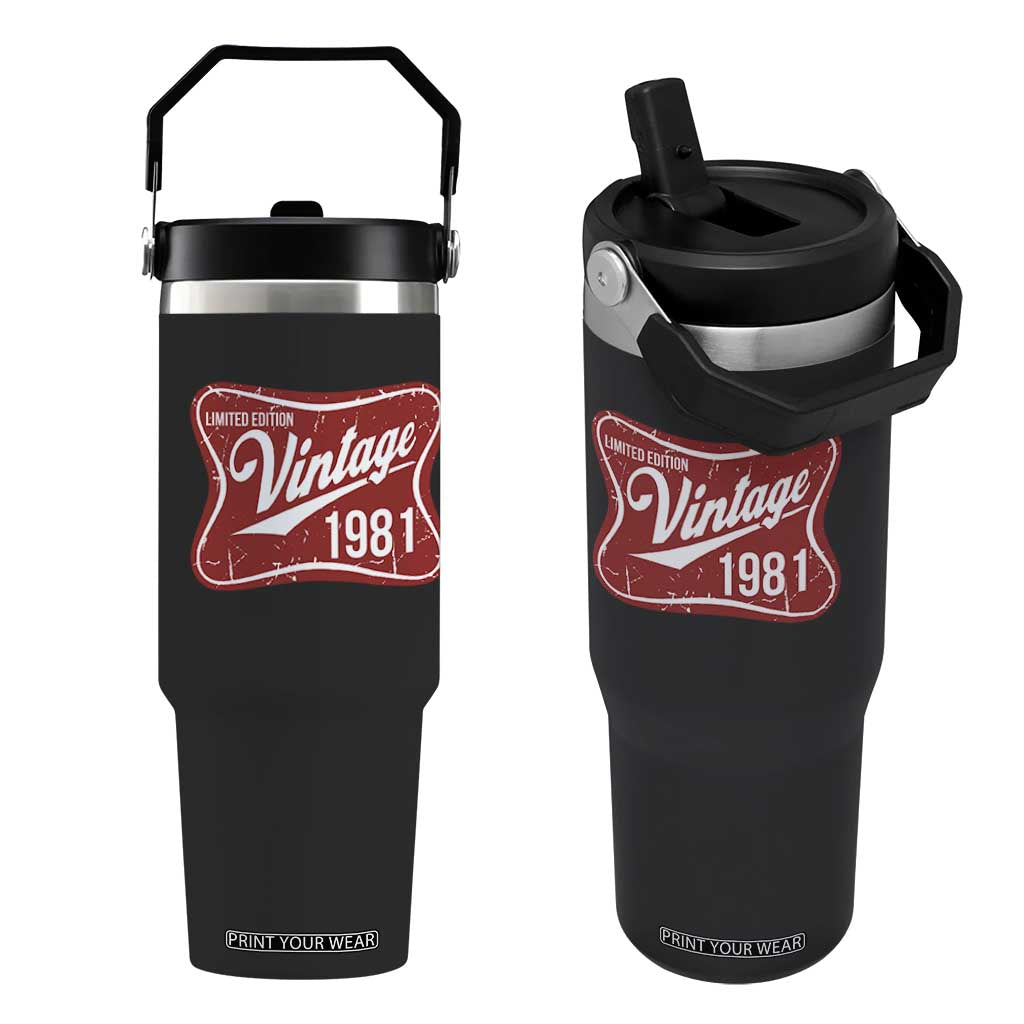 45th Birthday Beer Lover Vintage 1981 Limited Edition Flip Straw Tumbler Red Metal Beer Soft Sign Graphic TS11 One Size: 30 oz Black Print Your Wear
