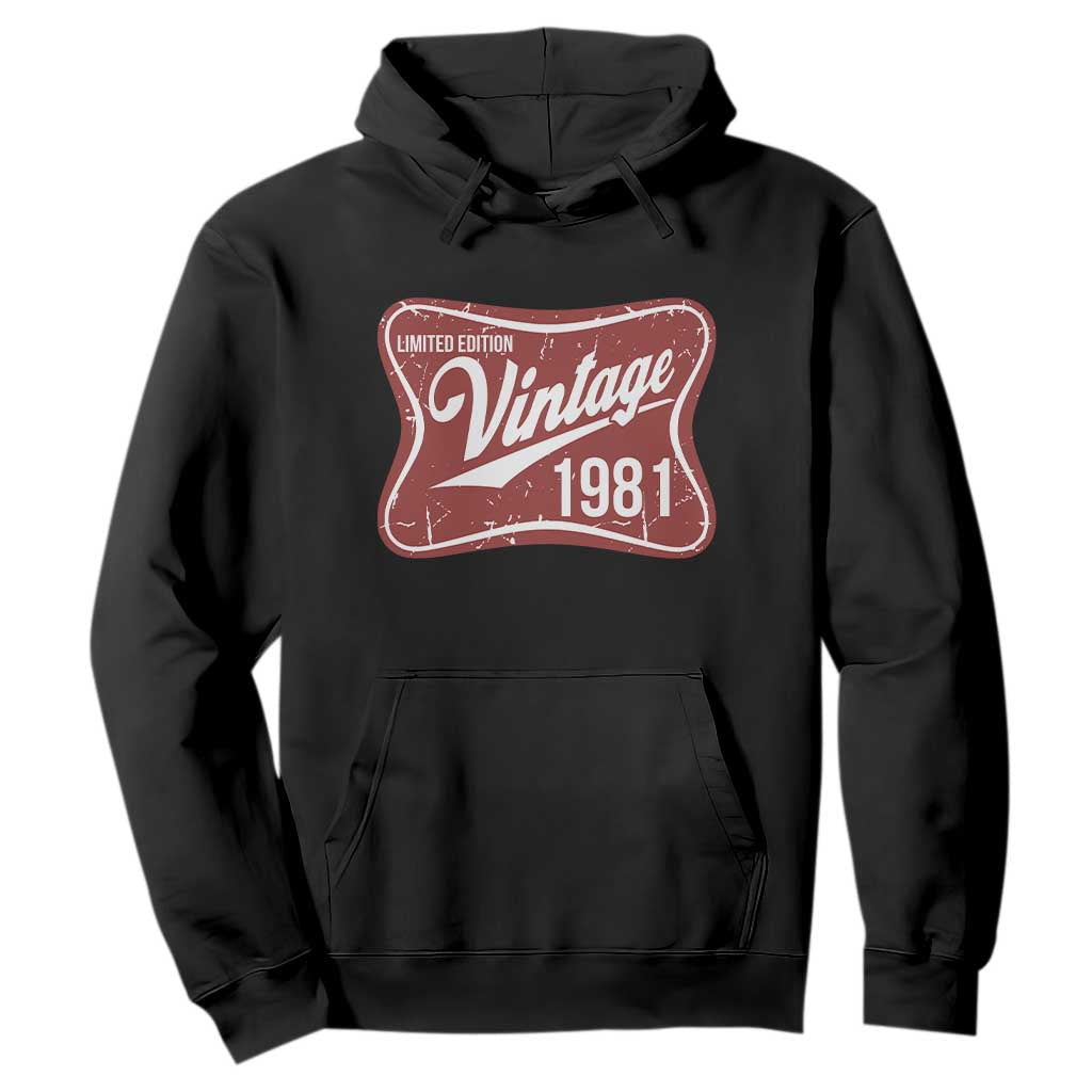 45th Birthday Beer Lover Vintage 1981 Limited Edition Hoodie Red Metal Beer Soft Sign Graphic TS11 Black Print Your Wear