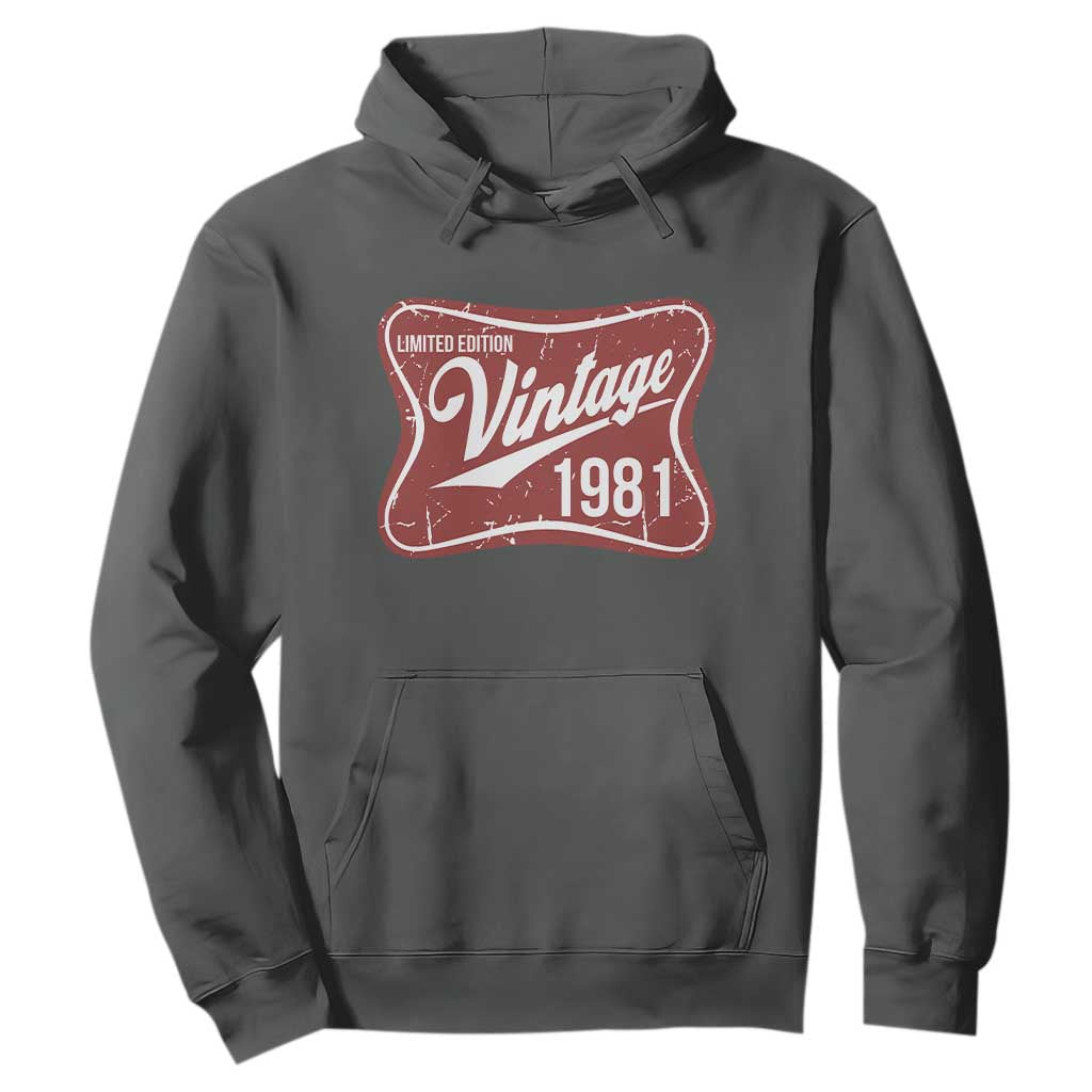 45th Birthday Beer Lover Vintage 1981 Limited Edition Hoodie Red Metal Beer Soft Sign Graphic