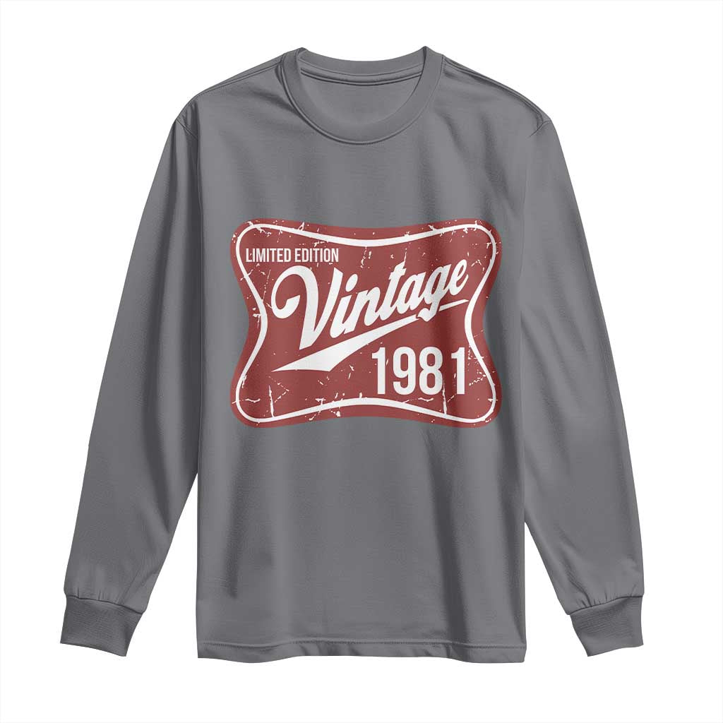 45th Birthday Beer Lover Vintage 1981 Limited Edition Long Sleeve Shirt Red Metal Beer Soft Sign Graphic