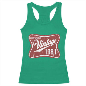 45th Birthday Beer Lover Vintage 1981 Limited Edition Racerback Tank Top Red Metal Beer Soft Sign Graphic