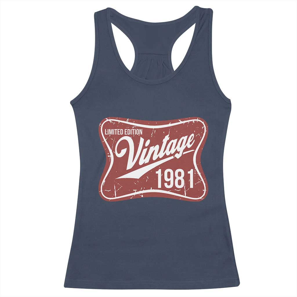 45th Birthday Beer Lover Vintage 1981 Limited Edition Racerback Tank Top Red Metal Beer Soft Sign Graphic