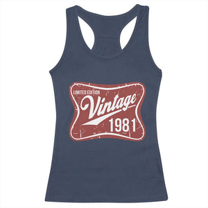 45th Birthday Beer Lover Vintage 1981 Limited Edition Racerback Tank Top Red Metal Beer Soft Sign Graphic