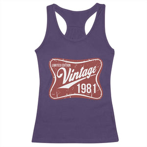 45th Birthday Beer Lover Vintage 1981 Limited Edition Racerback Tank Top Red Metal Beer Soft Sign Graphic