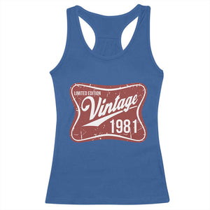 45th Birthday Beer Lover Vintage 1981 Limited Edition Racerback Tank Top Red Metal Beer Soft Sign Graphic