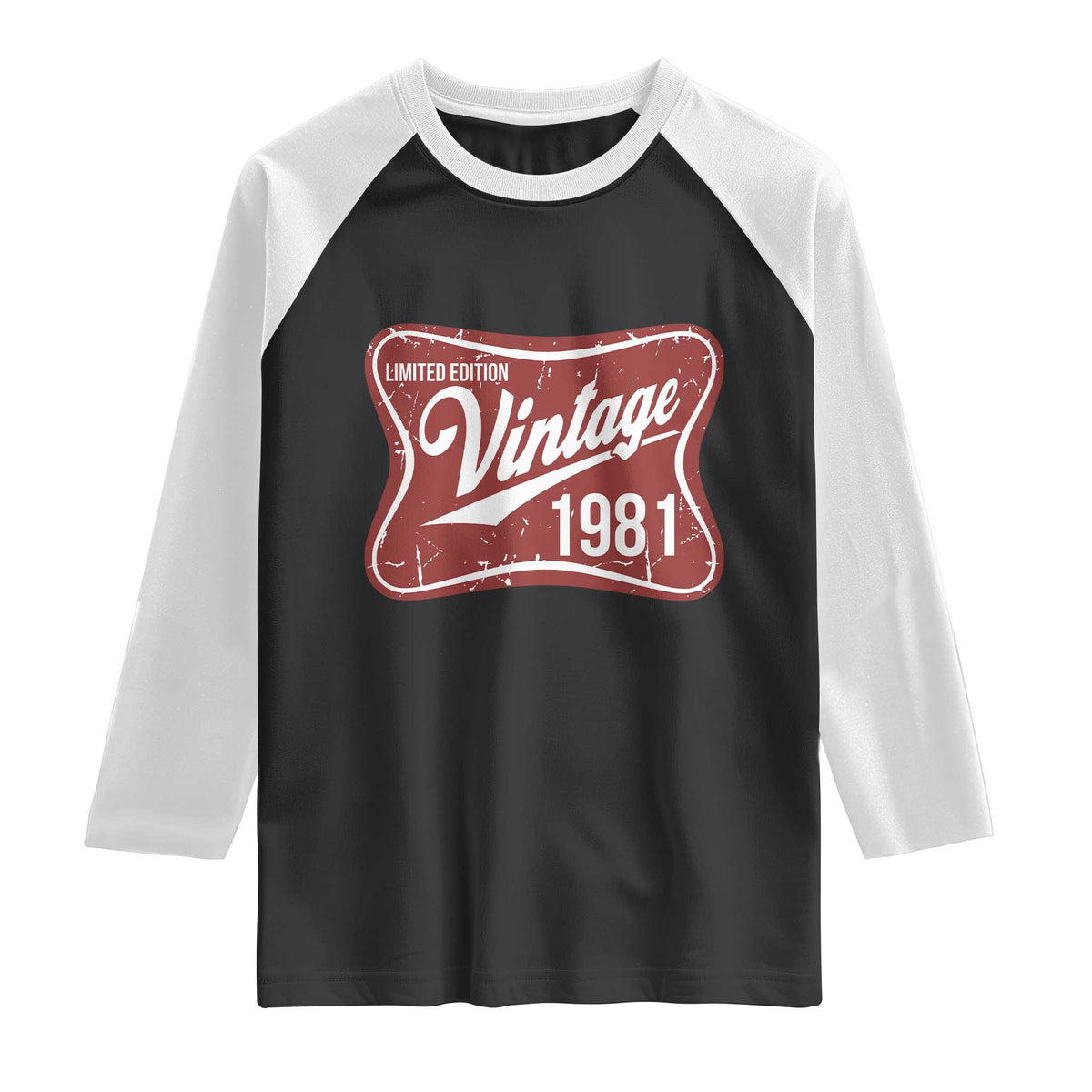 45th Birthday Beer Lover Vintage 1981 Limited Edition Raglan Shirt Red Metal Beer Soft Sign Graphic