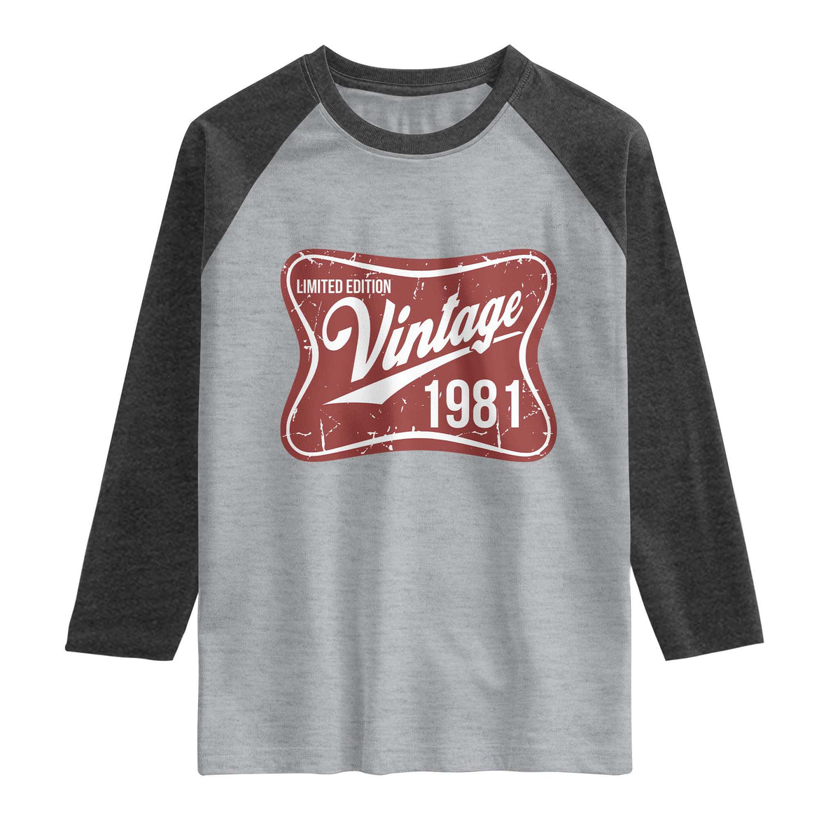 45th Birthday Beer Lover Vintage 1981 Limited Edition Raglan Shirt Red Metal Beer Soft Sign Graphic