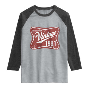 45th Birthday Beer Lover Vintage 1981 Limited Edition Raglan Shirt Red Metal Beer Soft Sign Graphic