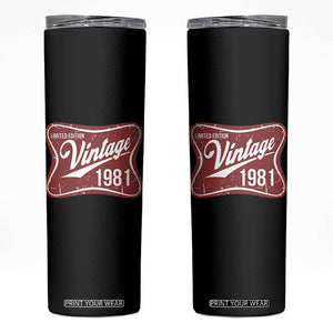 45th Birthday Beer Lover Vintage 1981 Limited Edition Skinny Tumbler Red Metal Beer Soft Sign Graphic