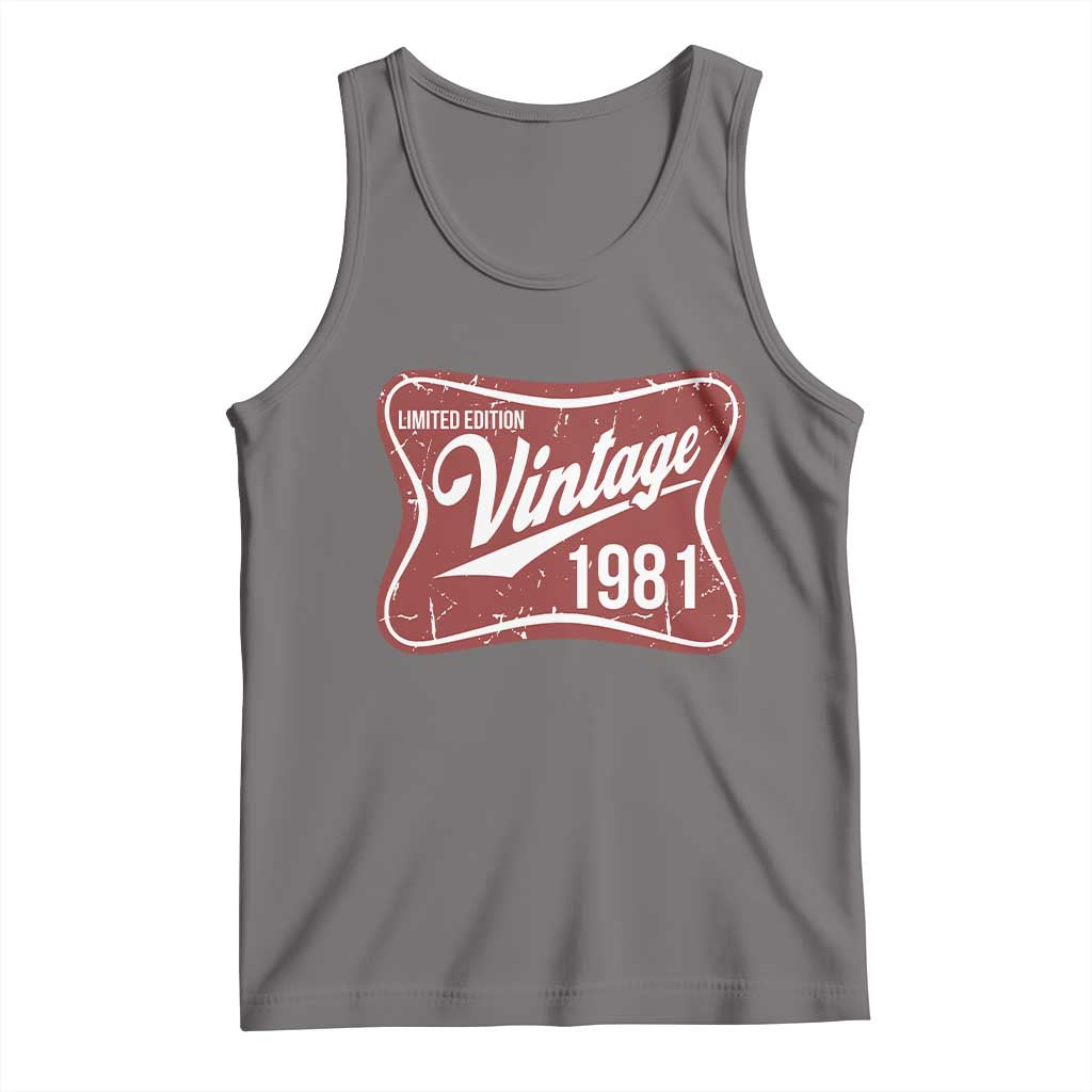 45th Birthday Beer Lover Vintage 1981 Limited Edition Tank Top Red Metal Beer Soft Sign Graphic