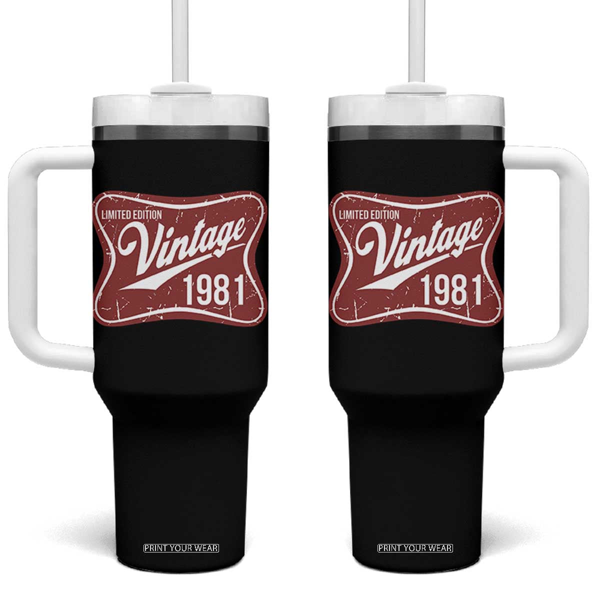 45th Birthday Beer Lover Vintage 1981 Limited Edition Tumbler With Handle Red Metal Beer Soft Sign Graphic TS11 One Size: 40 oz Black Print Your Wear