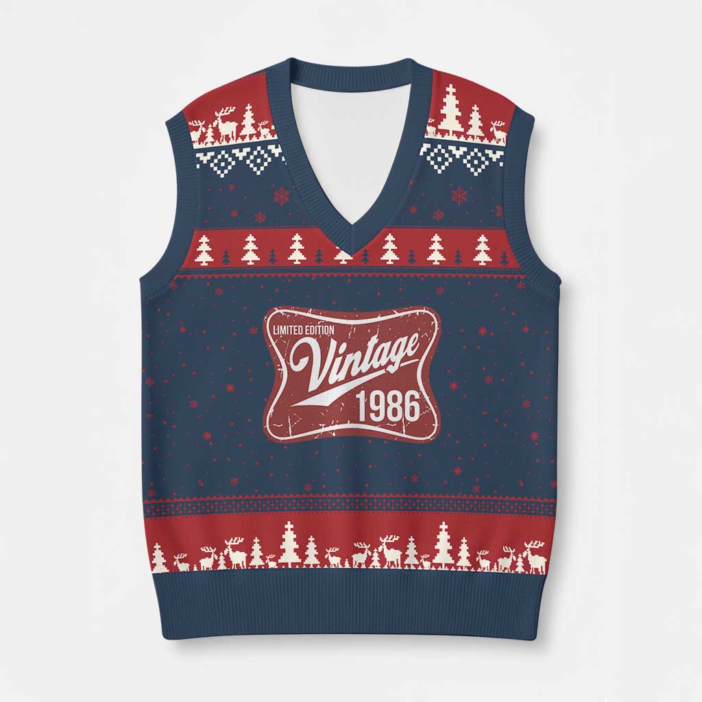40th Birthday Beer Lover Vintage 1986 Limited Edition V-Neck Knit Sweater Vest Red Metal Beer Soft Sign Graphic TS11 Navy Red Print Your Wear