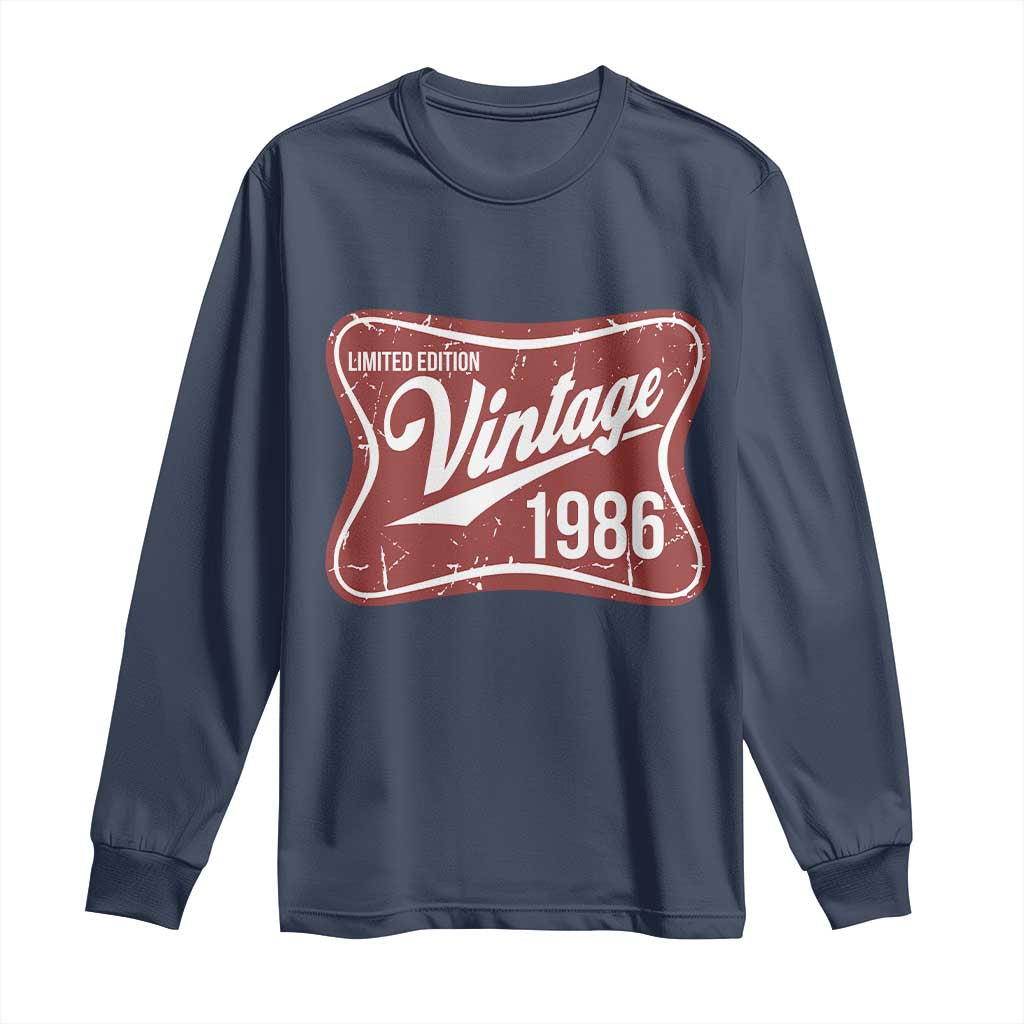 40th Birthday Beer Lover Vintage 1986 Limited Edition Long Sleeve Shirt Red Metal Beer Soft Sign Graphic