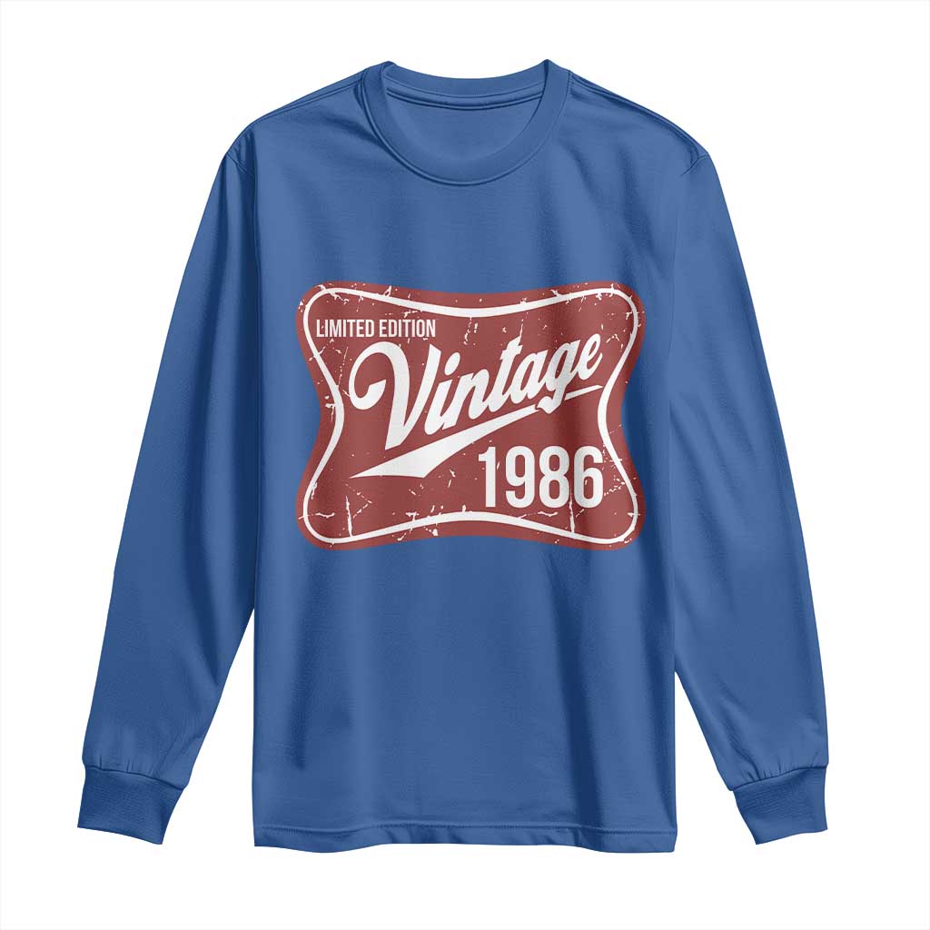 40th Birthday Beer Lover Vintage 1986 Limited Edition Long Sleeve Shirt Red Metal Beer Soft Sign Graphic