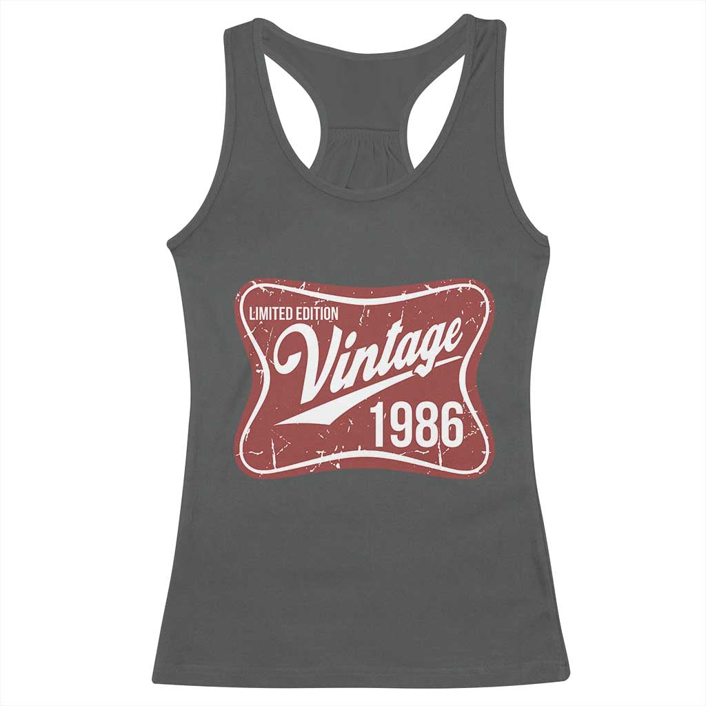 40th Birthday Beer Lover Vintage 1986 Limited Edition Racerback Tank Top Red Metal Beer Soft Sign Graphic