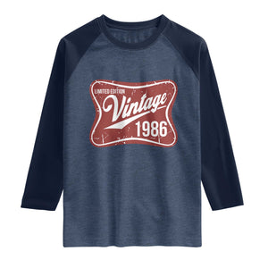 40th Birthday Beer Lover Vintage 1986 Limited Edition Raglan Shirt Red Metal Beer Soft Sign Graphic
