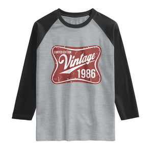 40th Birthday Beer Lover Vintage 1986 Limited Edition Raglan Shirt Red Metal Beer Soft Sign Graphic