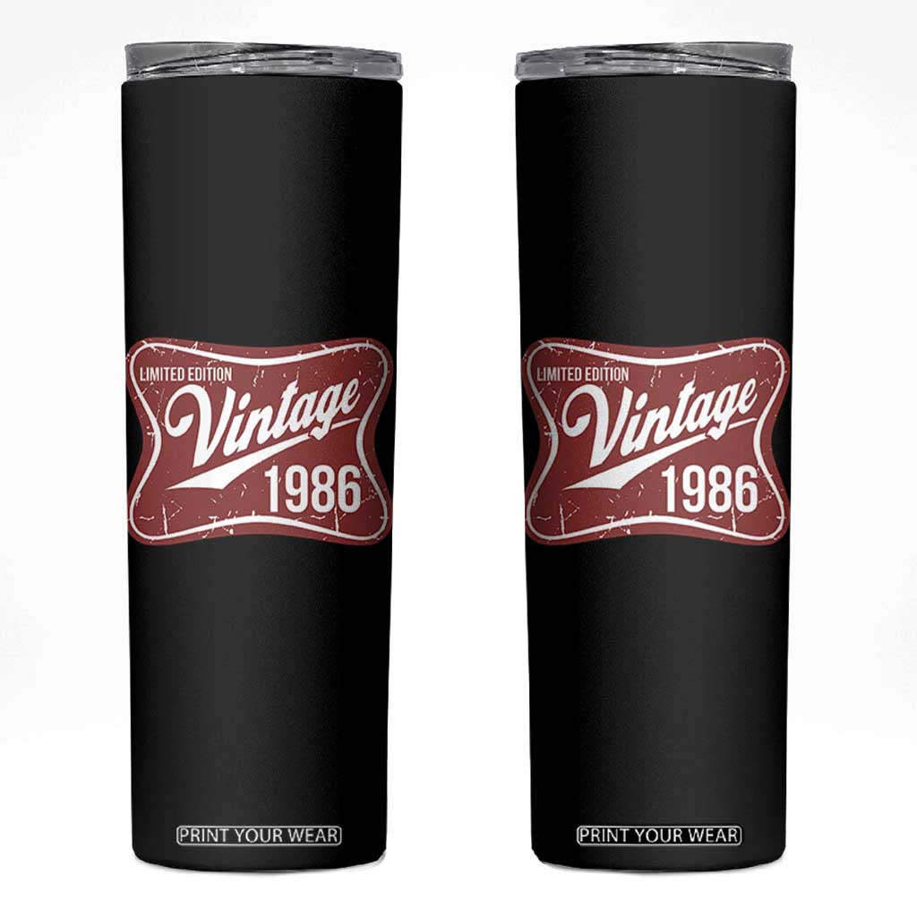 40th Birthday Beer Lover Vintage 1986 Limited Edition Skinny Tumbler Red Metal Beer Soft Sign Graphic TS11 Black Print Your Wear