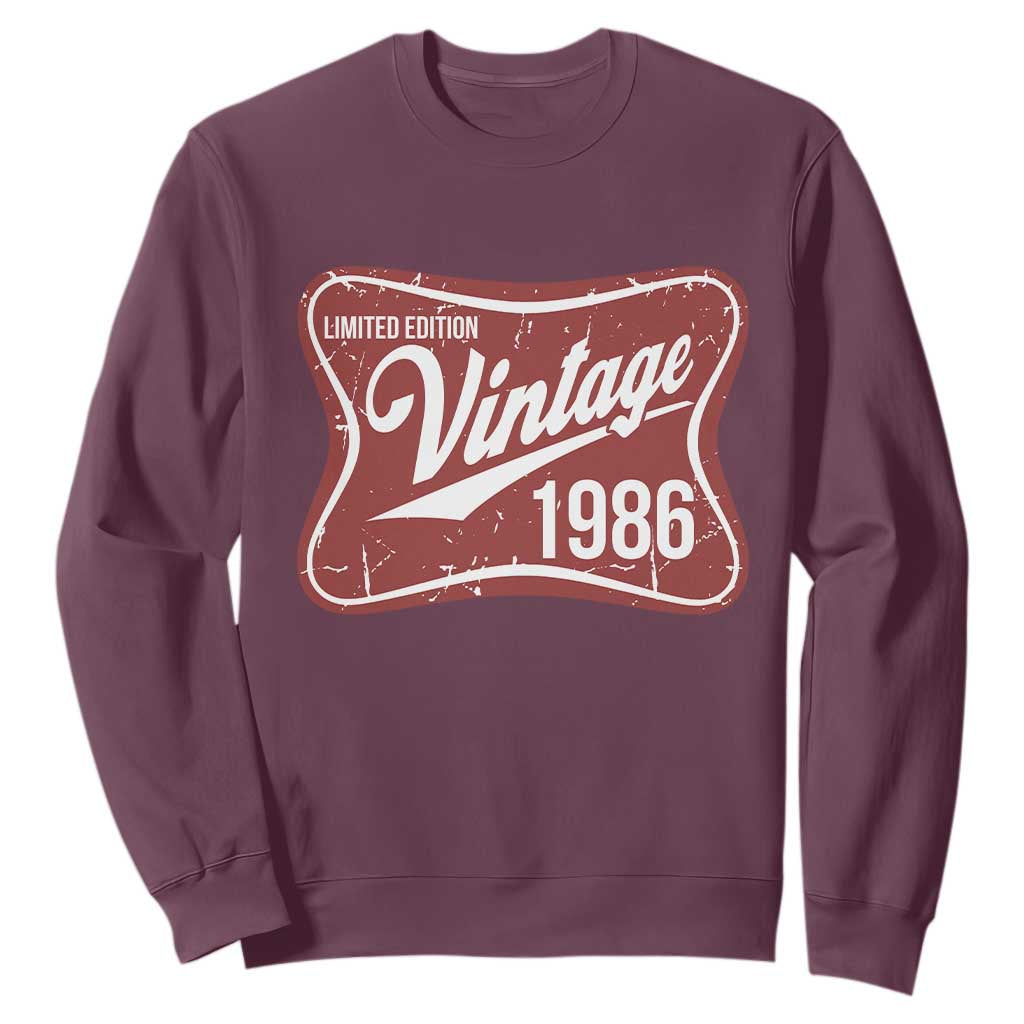 40th Birthday Beer Lover Vintage 1986 Limited Edition Sweatshirt Red Metal Beer Soft Sign Graphic