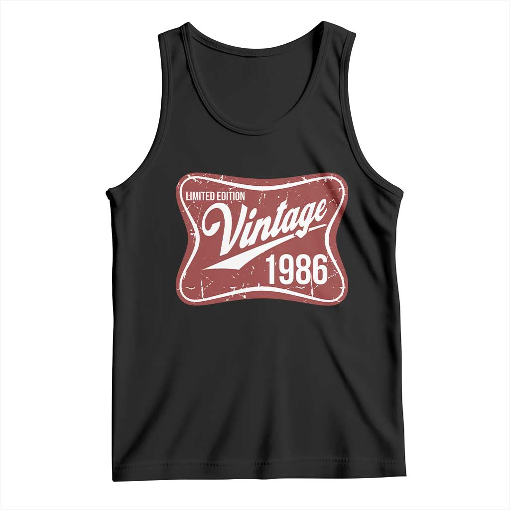 40th Birthday Beer Lover Vintage 1986 Limited Edition Tank Top Red Metal Beer Soft Sign Graphic TS11 Black Print Your Wear