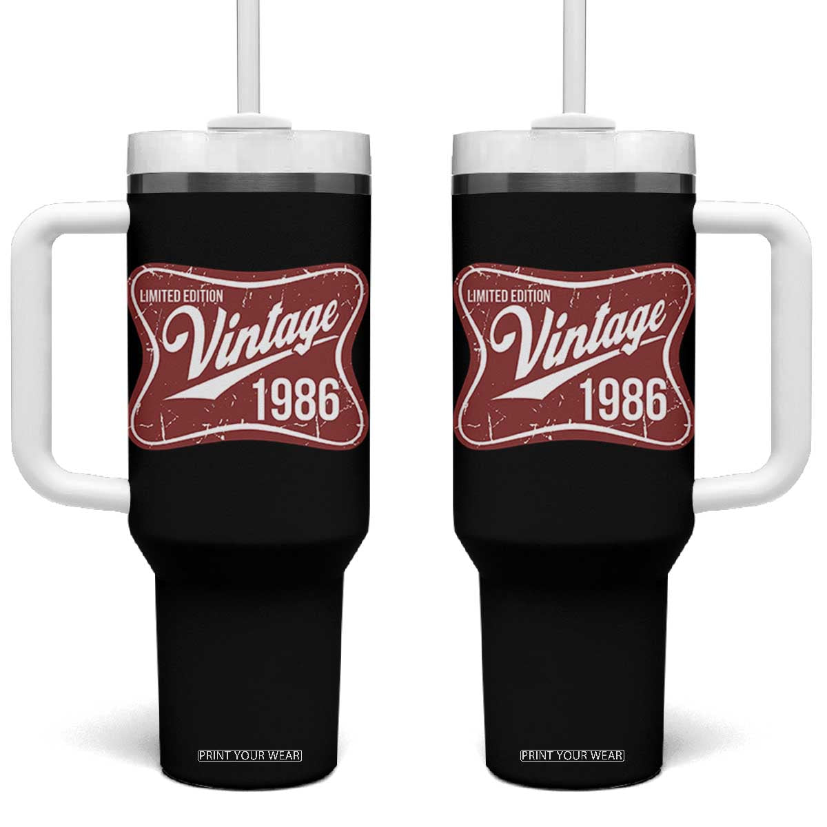 40th Birthday Beer Lover Vintage 1986 Limited Edition Tumbler With Handle Red Metal Beer Soft Sign Graphic