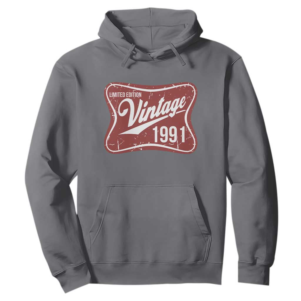 35th Birthday Beer Lover Vintage 1991 Limited Edition Hoodie Red Metal Beer Soft Sign Graphic