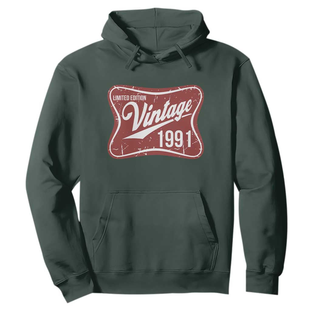 35th Birthday Beer Lover Vintage 1991 Limited Edition Hoodie Red Metal Beer Soft Sign Graphic