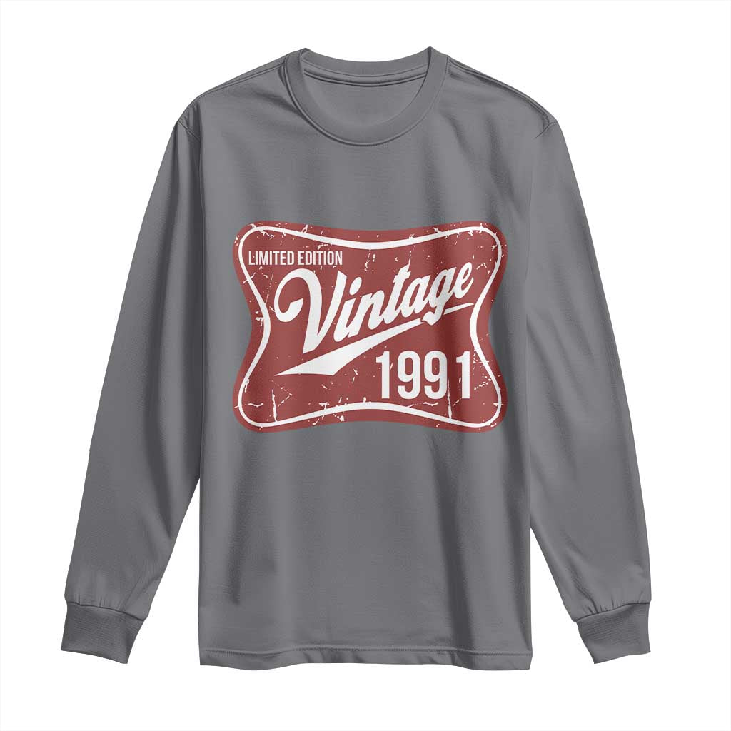 35th Birthday Beer Lover Vintage 1991 Limited Edition Long Sleeve Shirt Red Metal Beer Soft Sign Graphic