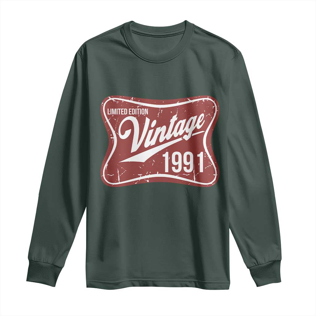 35th Birthday Beer Lover Vintage 1991 Limited Edition Long Sleeve Shirt Red Metal Beer Soft Sign Graphic
