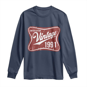 35th Birthday Beer Lover Vintage 1991 Limited Edition Long Sleeve Shirt Red Metal Beer Soft Sign Graphic