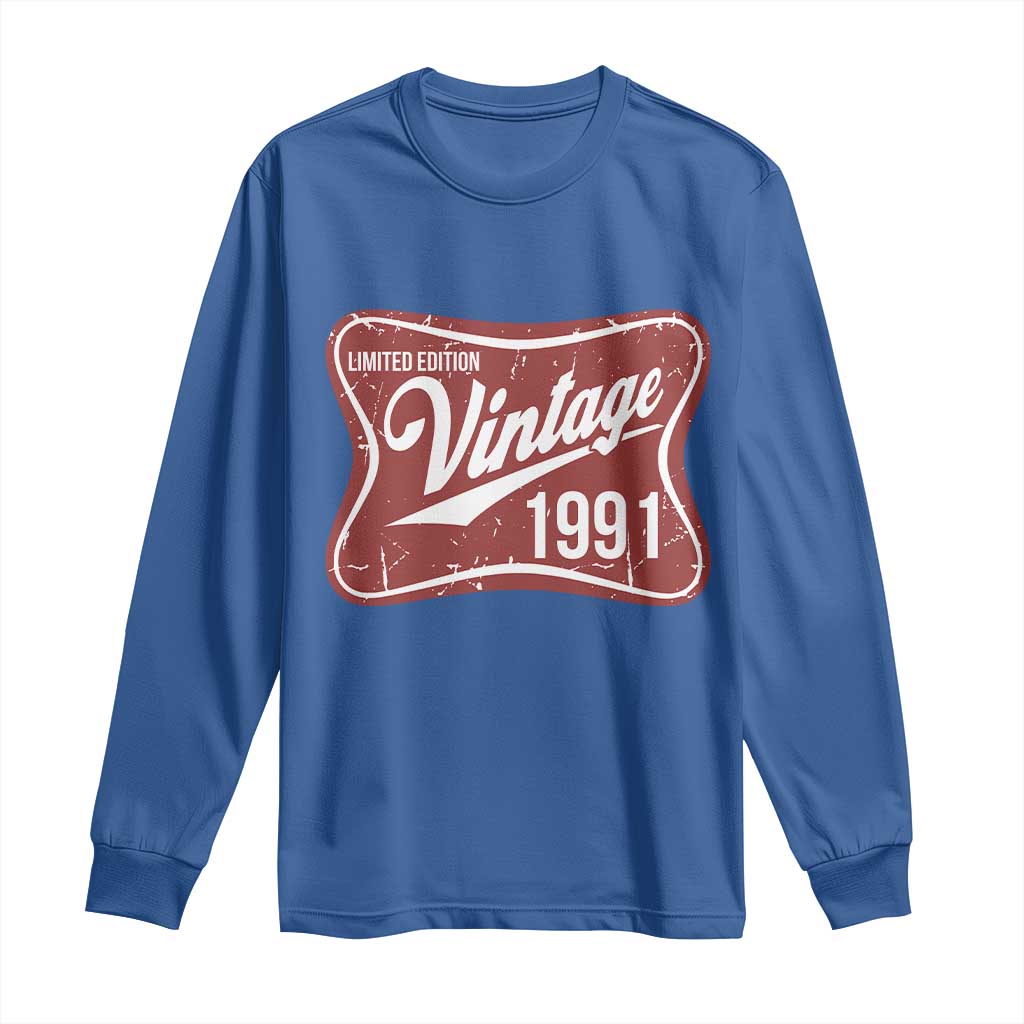 35th Birthday Beer Lover Vintage 1991 Limited Edition Long Sleeve Shirt Red Metal Beer Soft Sign Graphic