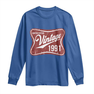 35th Birthday Beer Lover Vintage 1991 Limited Edition Long Sleeve Shirt Red Metal Beer Soft Sign Graphic