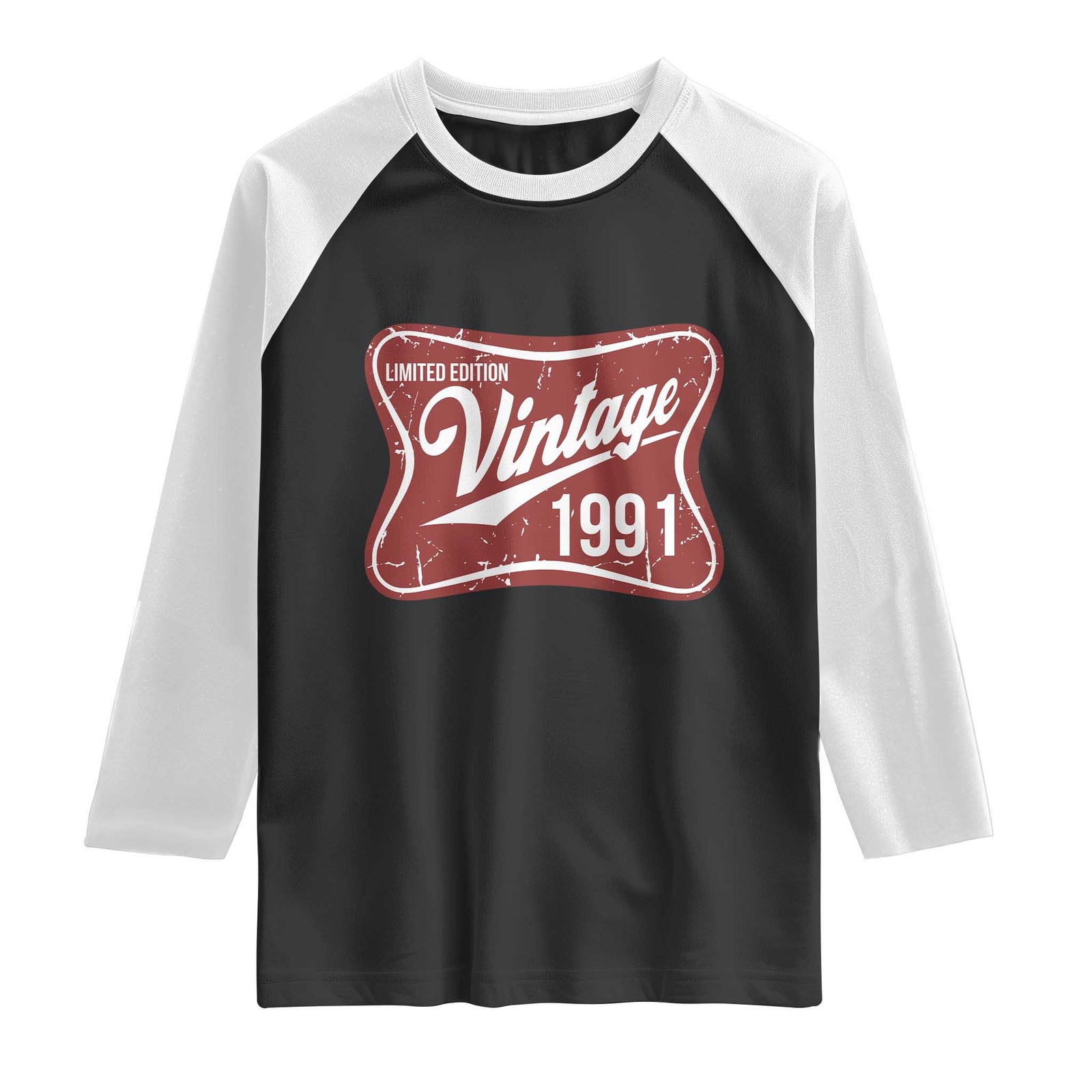 35th Birthday Beer Lover Vintage 1991 Limited Edition Raglan Shirt Red Metal Beer Soft Sign Graphic TS11 Black White Print Your Wear