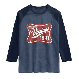 35th Birthday Beer Lover Vintage 1991 Limited Edition Raglan Shirt Red Metal Beer Soft Sign Graphic
