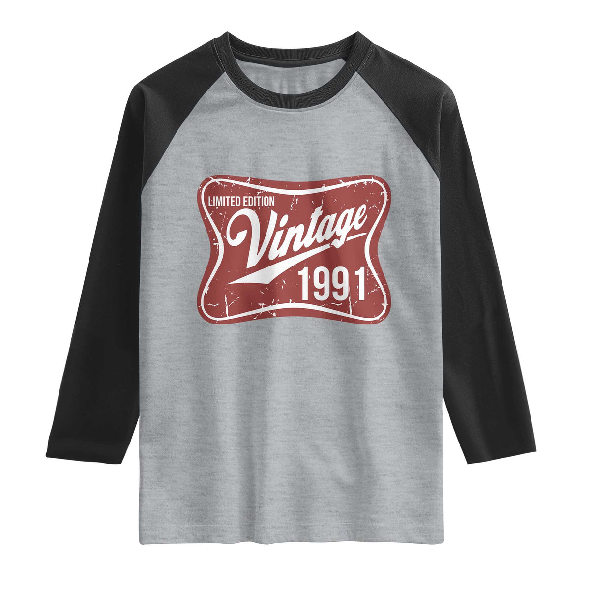 35th Birthday Beer Lover Vintage 1991 Limited Edition Raglan Shirt Red Metal Beer Soft Sign Graphic