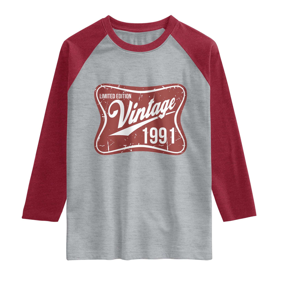 35th Birthday Beer Lover Vintage 1991 Limited Edition Raglan Shirt Red Metal Beer Soft Sign Graphic