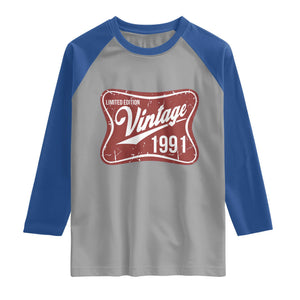 35th Birthday Beer Lover Vintage 1991 Limited Edition Raglan Shirt Red Metal Beer Soft Sign Graphic