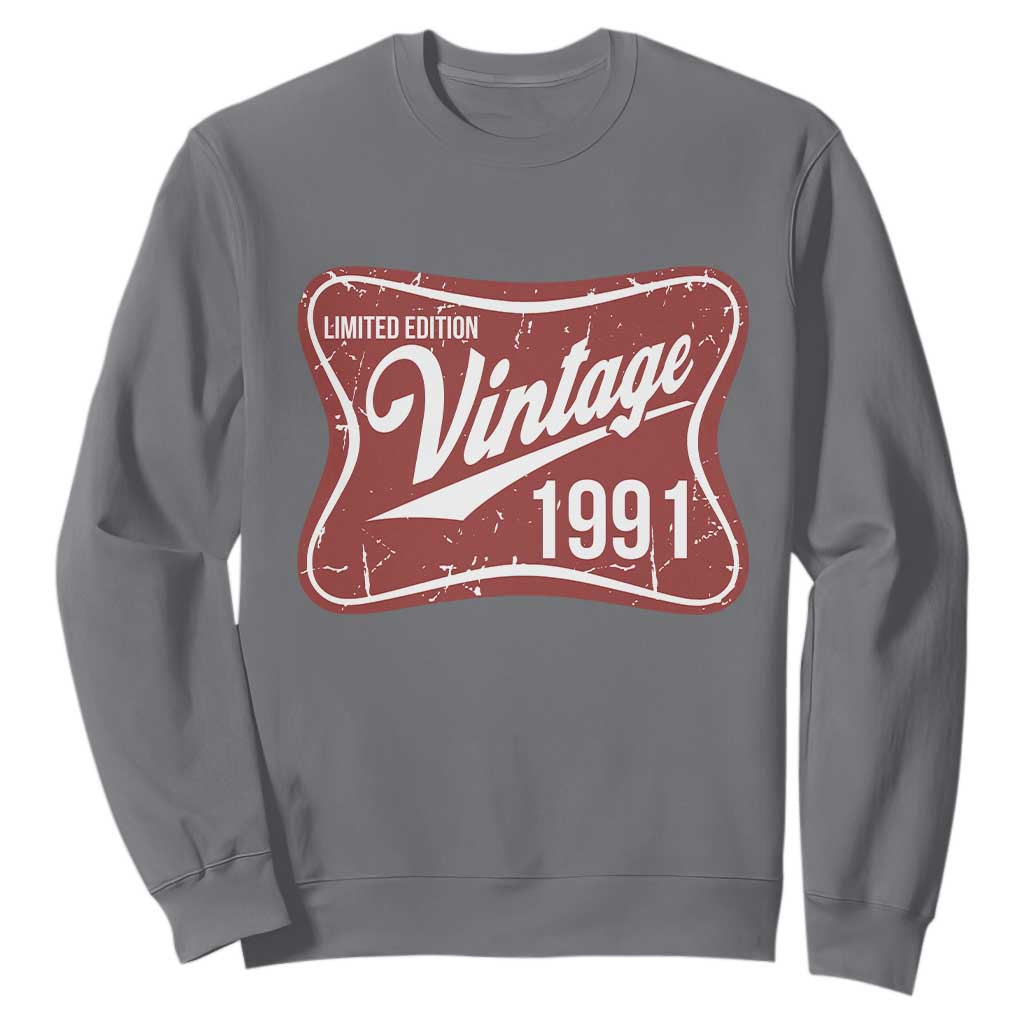 35th Birthday Beer Lover Vintage 1991 Limited Edition Sweatshirt Red Metal Beer Soft Sign Graphic