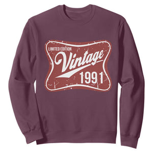 35th Birthday Beer Lover Vintage 1991 Limited Edition Sweatshirt Red Metal Beer Soft Sign Graphic