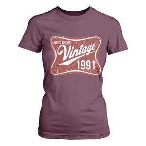 35th Birthday Beer Lover Vintage 1991 Limited Edition T Shirt For Women Red Metal Beer Soft Sign Graphic