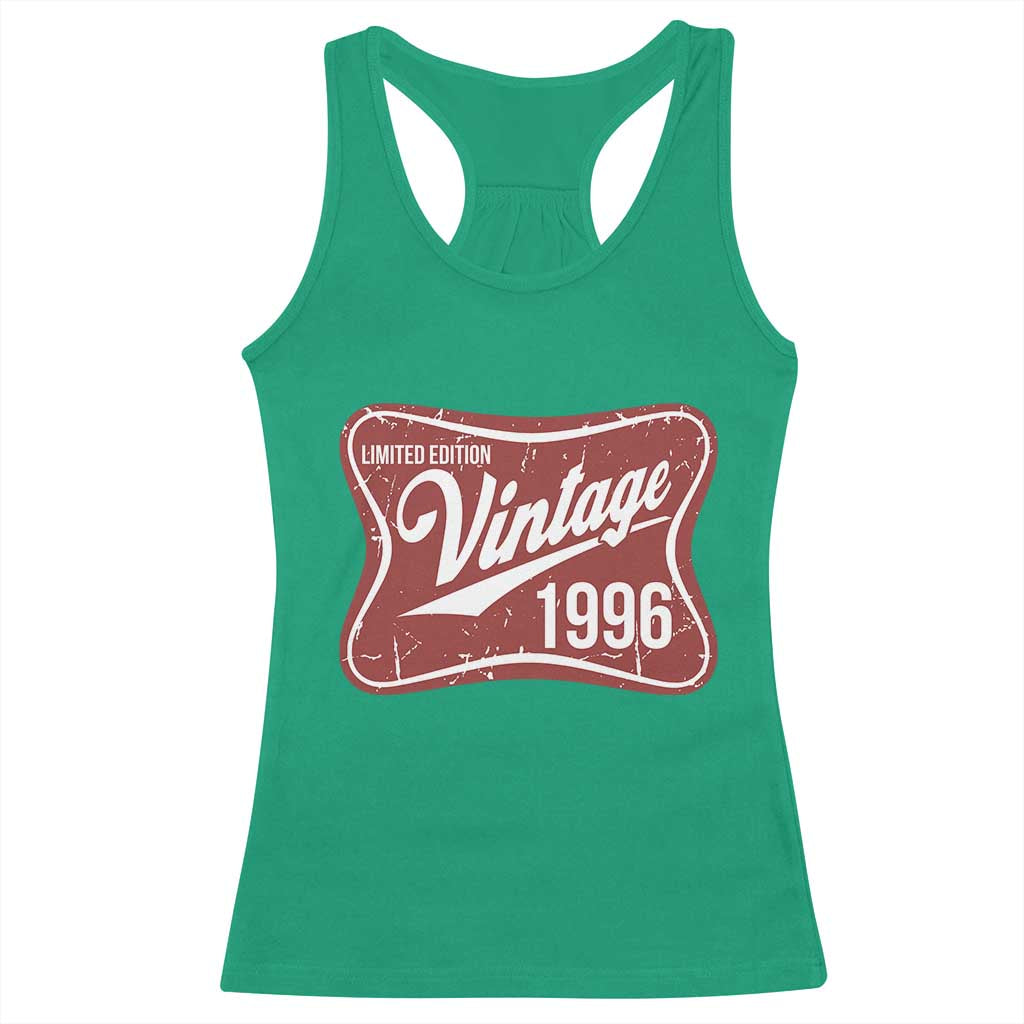 30th Birthday Beer Lover Vintage 1996 Limited Edition Racerback Tank Top Red Metal Beer Soft Sign Graphic